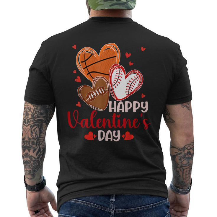 Happy Valentines Day Basketball Baseball Football Boys Mens Men's T-shirt Back Print
