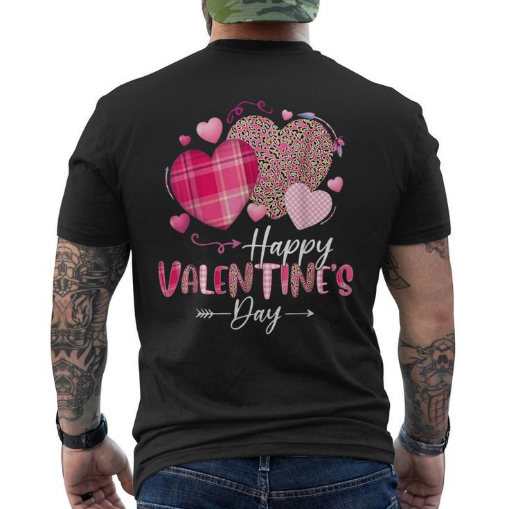 Happy Valentines Day Leopard And Plaid Hearts Girls Women Men's T-shirt Back Print