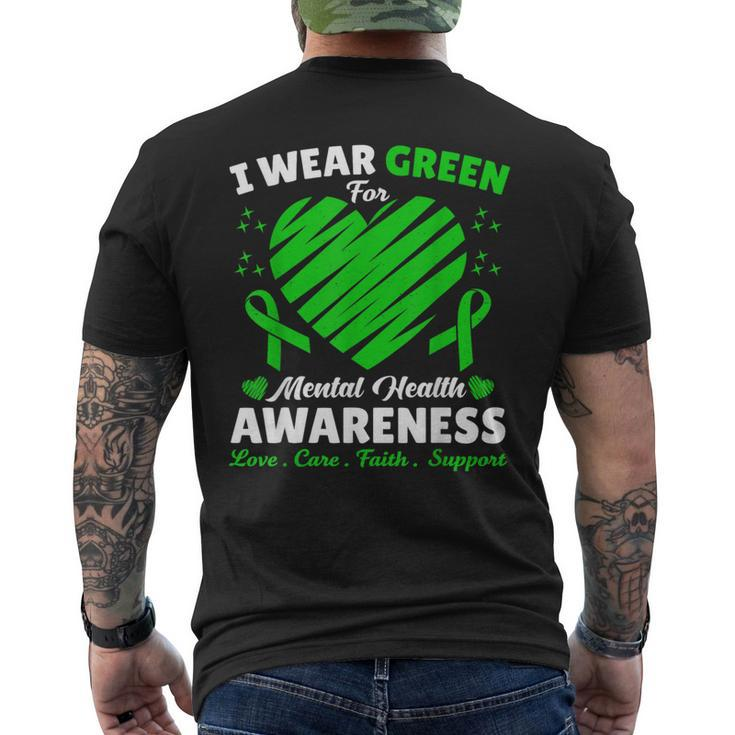 Heart I Wear Green For Mental Health Awareness Month 2024 Men's T-shirt Back Print