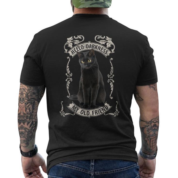 Hello Darkness My Old Friend Black Cat Lovers Music Fan T Men's T-shirt Back Print