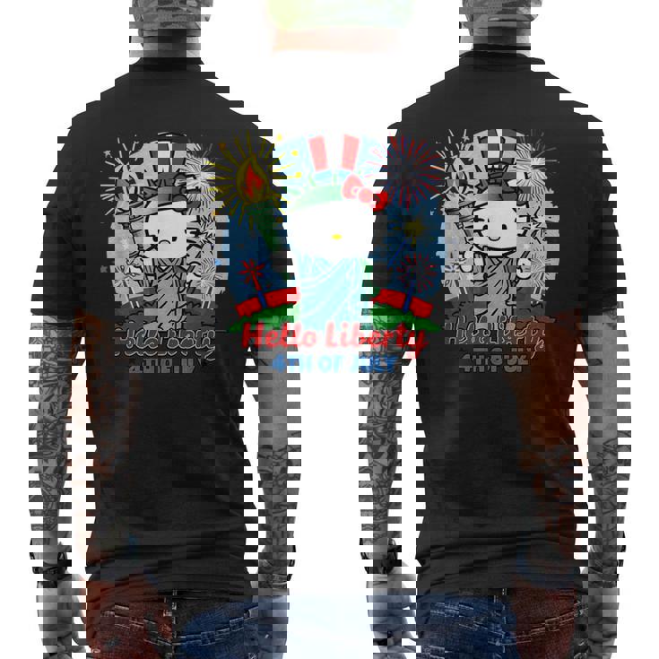 Hello Liberty With Kitty 4Th Of July Usa Flag And Firework Men's T-shirt Back Print