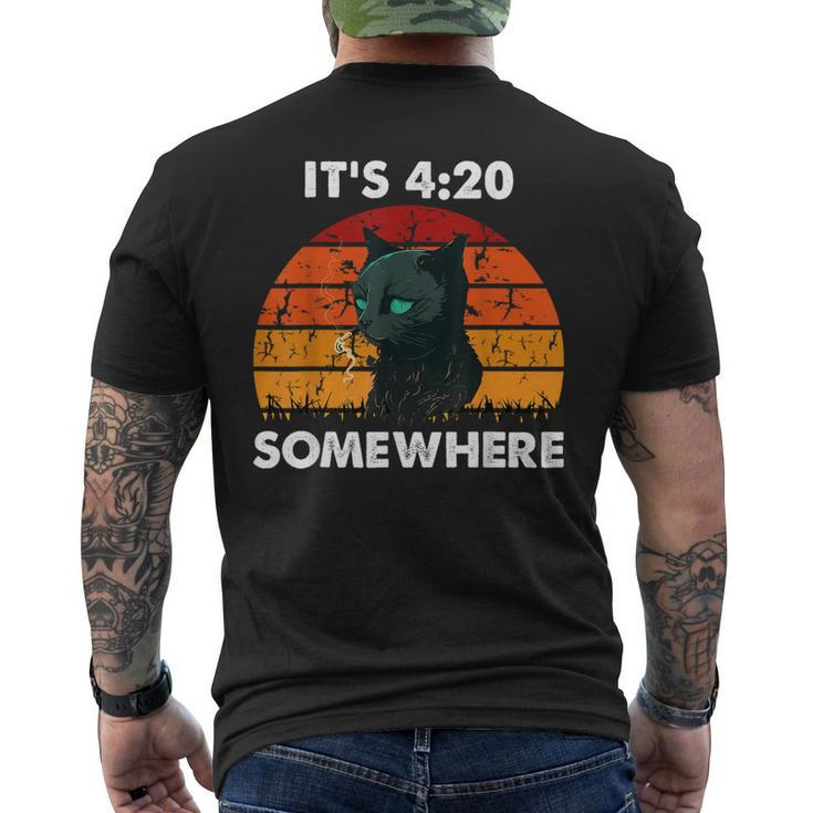 Get High With It's 420 Somewhere Cat Smoking High Men's T-shirt Back Print