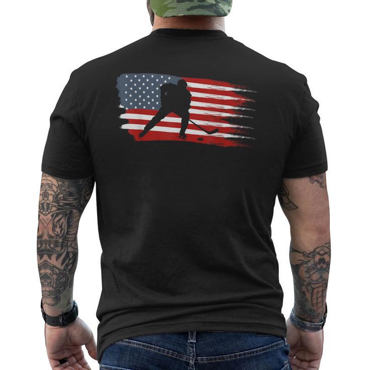 Hockey Usa Flag American Flag Patriotic Ice Hockey Men's T-shirt Back Print