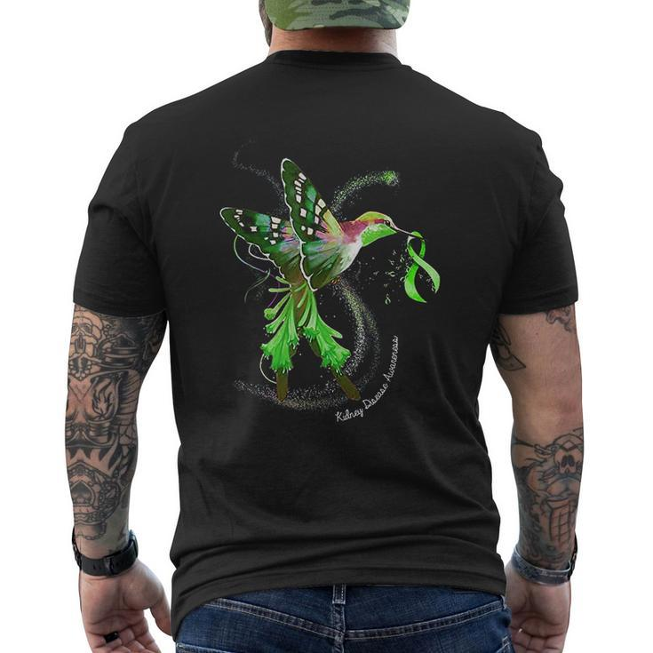 Hummingbird Holding Green Ribbon Kidney Disease Awareness Mens Back Print T-shirt