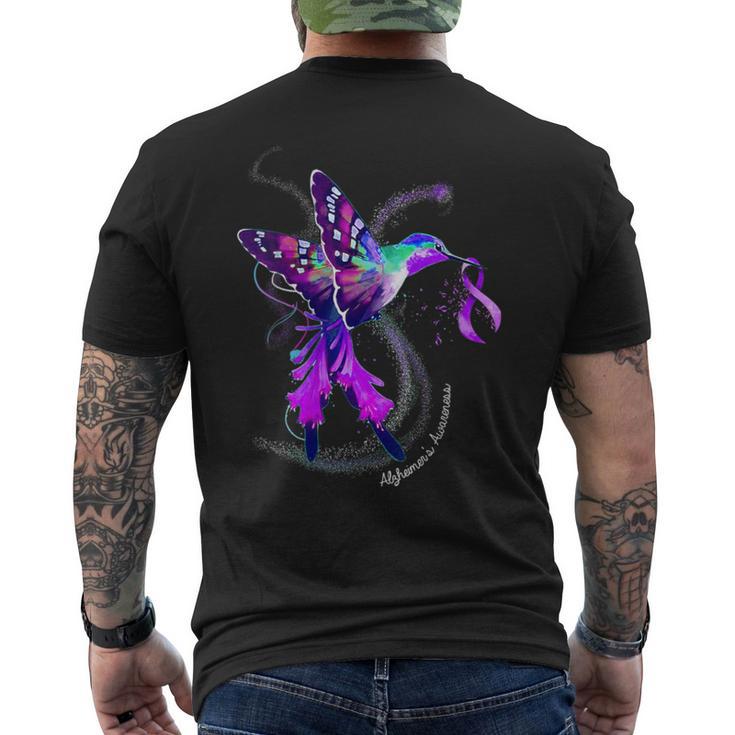 Hummingbird Holding Purple Ribbon Alzheimer's Awareness Men's T-shirt Back Print