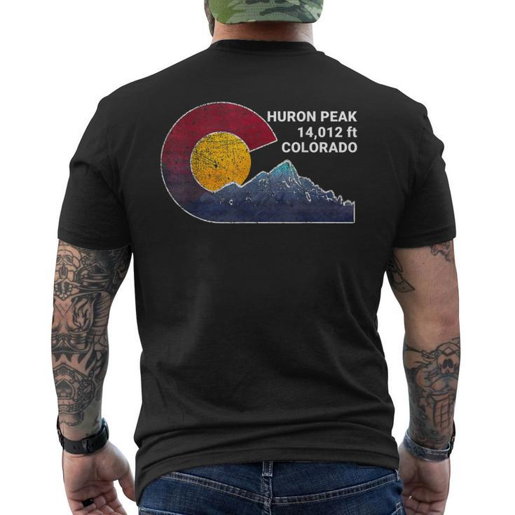 Huron Peak Colorado With Flag Inspired Scene Men's T-shirt Back Print