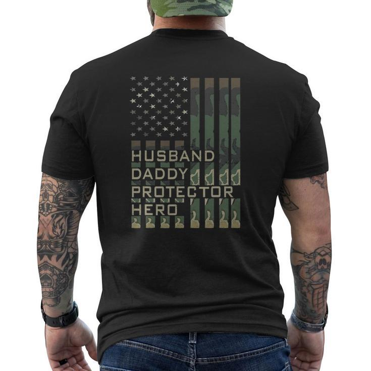 Husband Daddy Protector Hero Father's Day American Flag Mens Back Print T-shirt