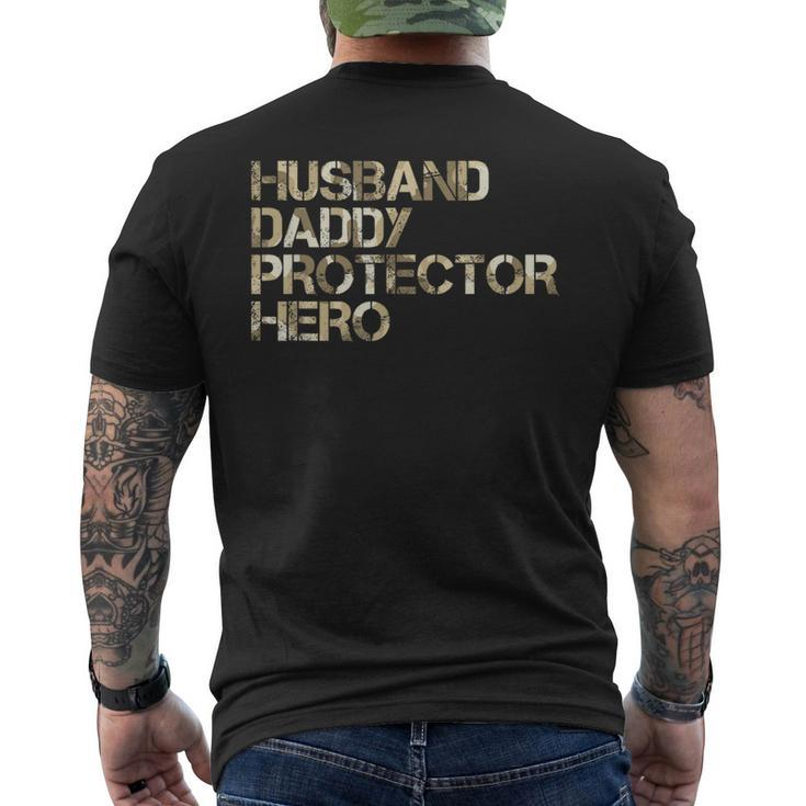 Husband Daddy Protector-Hero Fathers Day Camo American Flag Men's T-shirt Back Print