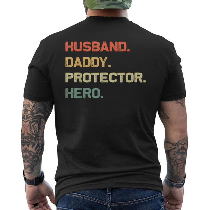 Husband Daddy Protector Hero Fathers Day Retro For Dad Men's T-shirt Back Print