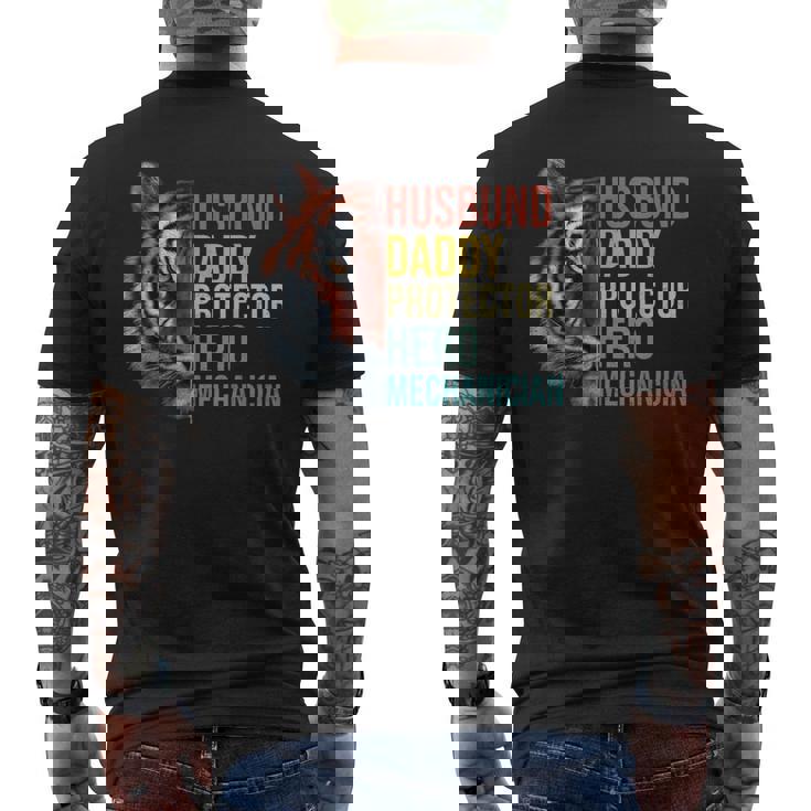 Husband Daddy Protector Hero Mechanician Father's Day Father Men's T-shirt Back Print
