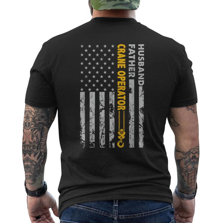 Husband Father Crane Operator Usa Flag Fathers Day Men's T-shirt Back Print