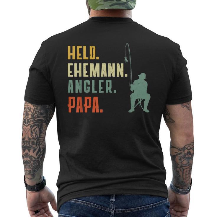 Husband Papa Angler Hero S T-Shirt mit Rückendruck