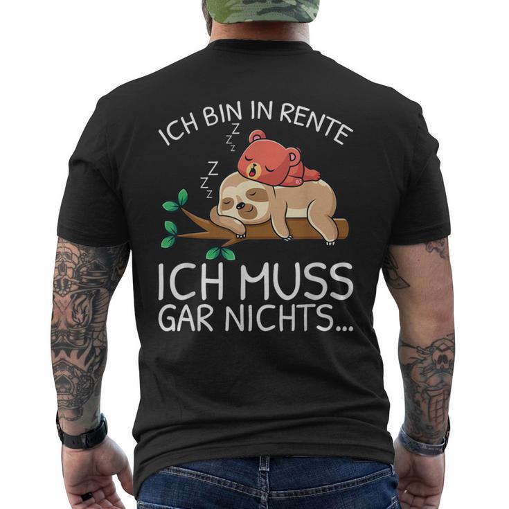 Ich Bin In Rente Ich Muss Gar Nichts Faultier German T-Shirt mit Rückendruck