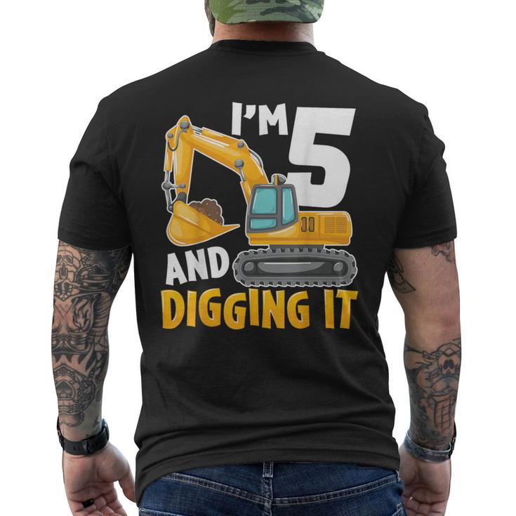 I'm Five 5 Year Old 5Th Birthday Boy Excavator Construction Men's T-shirt Back Print