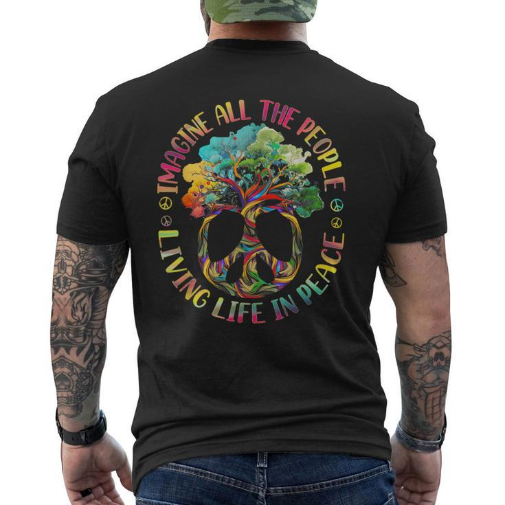 Imagine-All People Living Life In Peace Hippie Tie Dye Tree Men's T-shirt Back Print