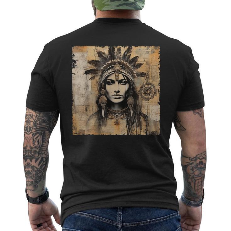 Indianerin Indian Häuptling Kopfschmuck Uhreinwohner T-Shirt mit Rückendruck