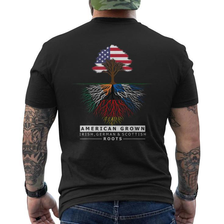 Irish German Scottish Roots American Grown With Flag Men's T-shirt Back Print