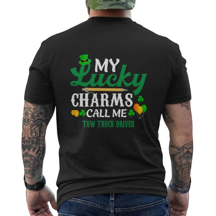 Irish St Patricks Day My Lucky Charms Call Me Tow Truck Driver Job Title Mens Back Print T-shirt