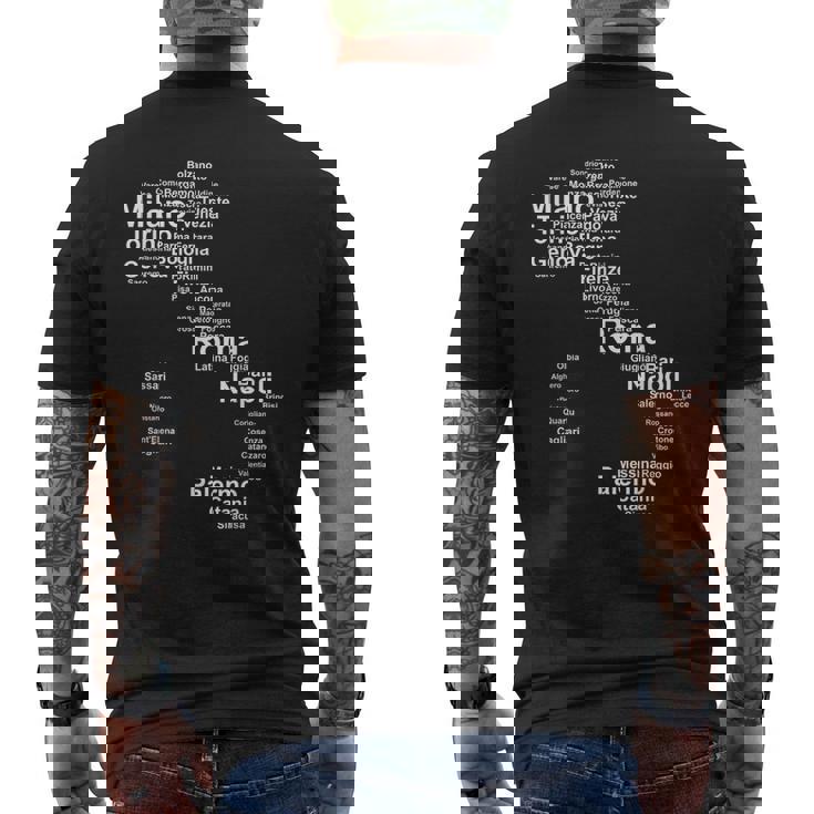 Italia Mapa Silueta Ciudades Roma Milániaje Italiano Camiseta Hombre Estampado Espalda