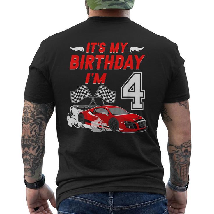 It's My 4Th Birthday Boy Race Car Racing 4 Years Old Men's T-shirt Back Print