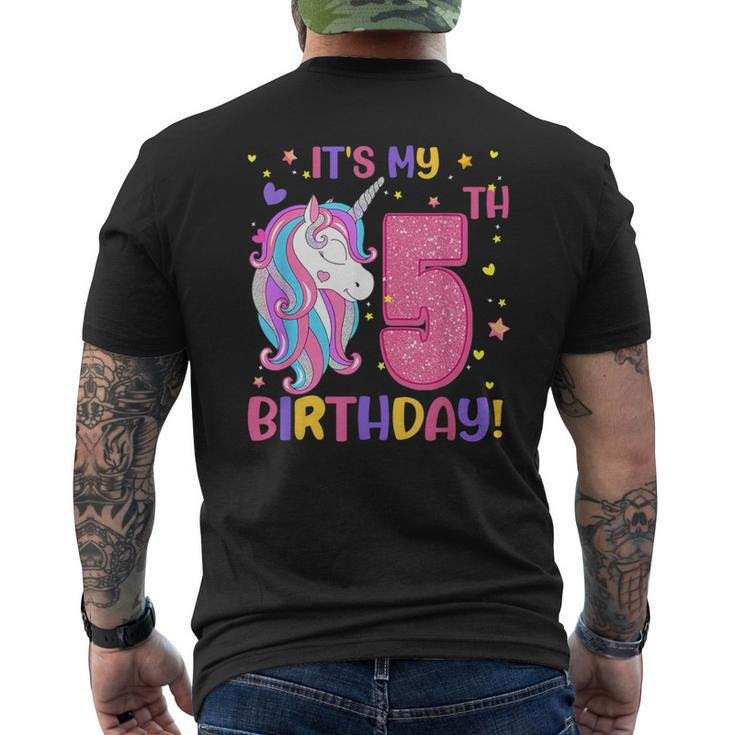 It's My 5Th Birthday Unicorn Girls 5 Year Old Men's T-shirt Back Print
