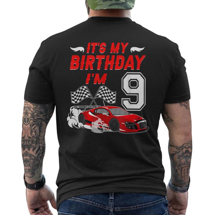 It's My 9Th Birthday Boy Race Car Racing 9 Years Old Men's T-shirt Back Print