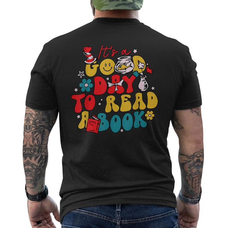 It's A Good Day To Read A Book Reading Day Cat Teachers Men's T-shirt Back Print