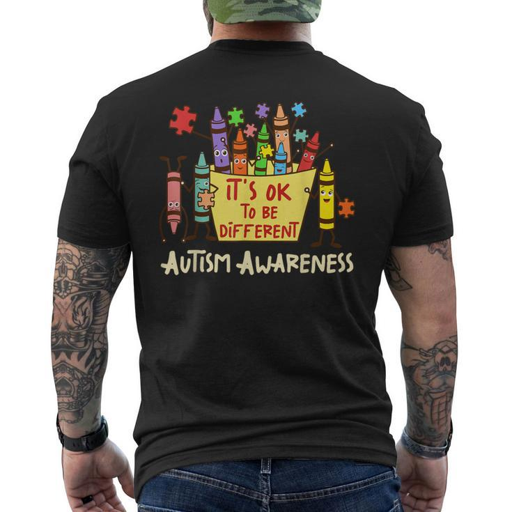It’S Ok To Be Different Autism Awareness Crayons Teacher Men's T-shirt Back Print