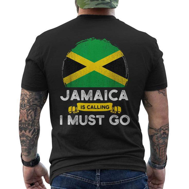 Jamaica Is Calling I Must Go Jamaican Heritage Roots Flag Men's T-shirt Back Print