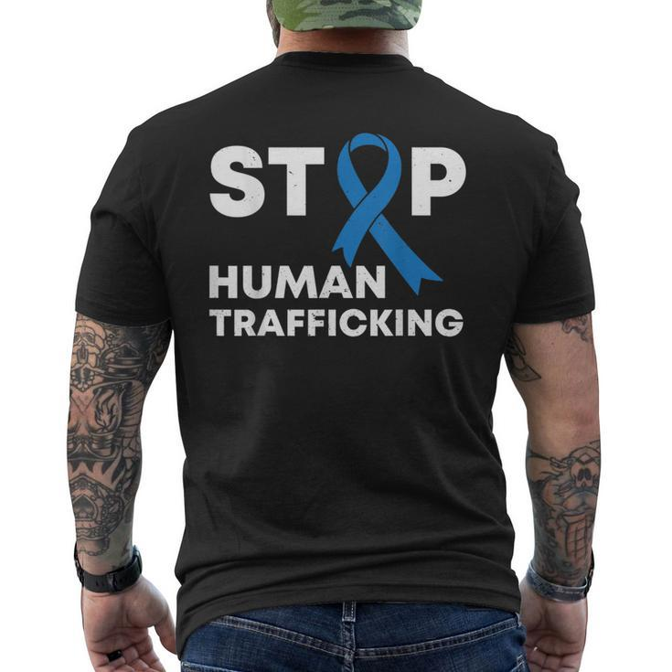 In January We Wear Blue Ribbon Human Trafficking Awareness Men's T-shirt Back Print