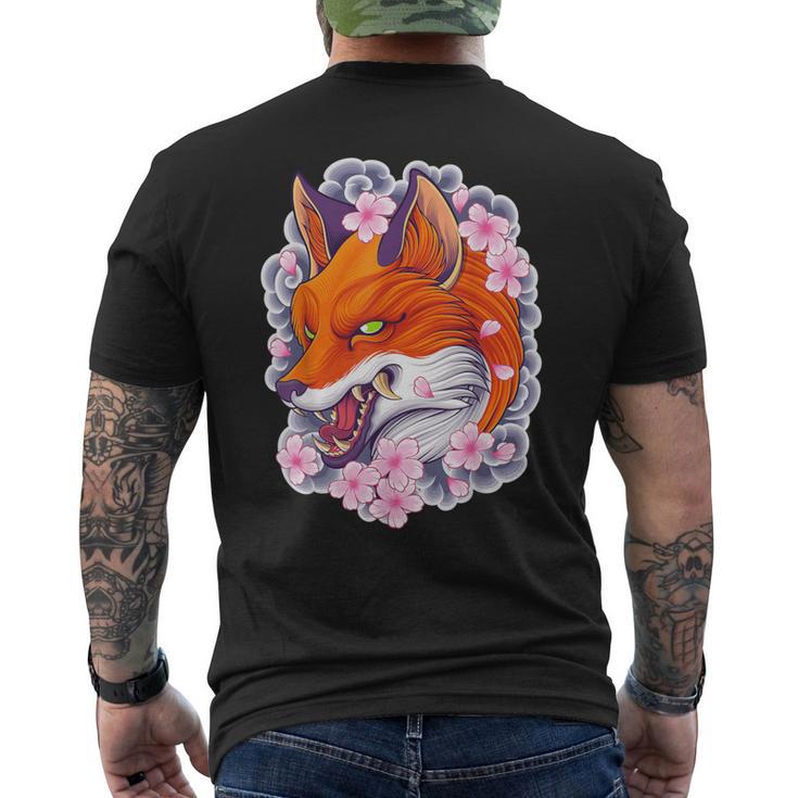 Japanese Fox Aesthetic Fox Sakura Anime Kitsune Men's T-shirt Back Print