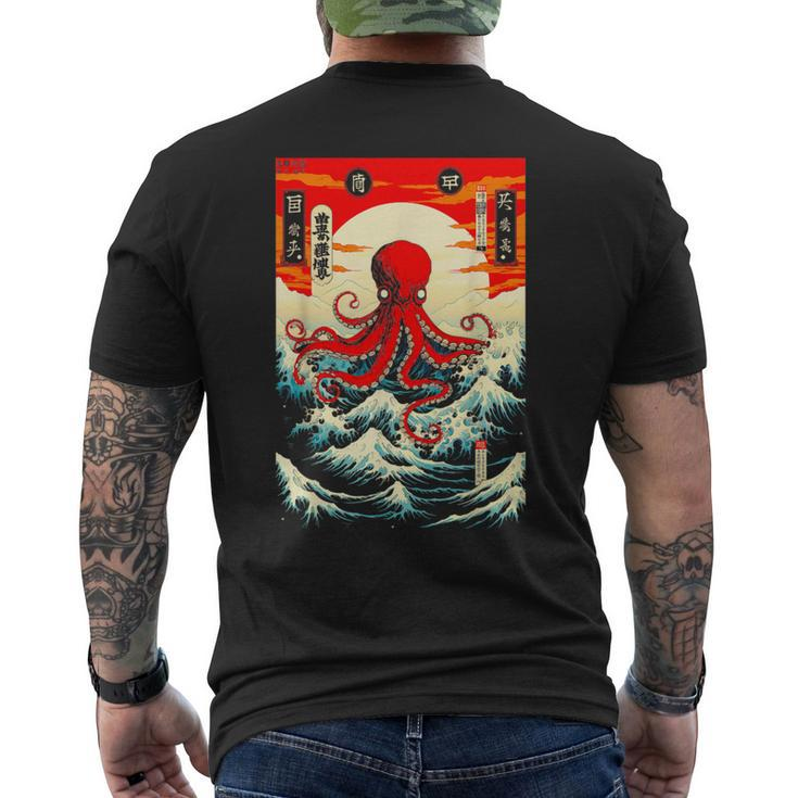 Japanese Octopus Waves Sun Japan Anime Travel Souvenir Men's T-shirt Back Print