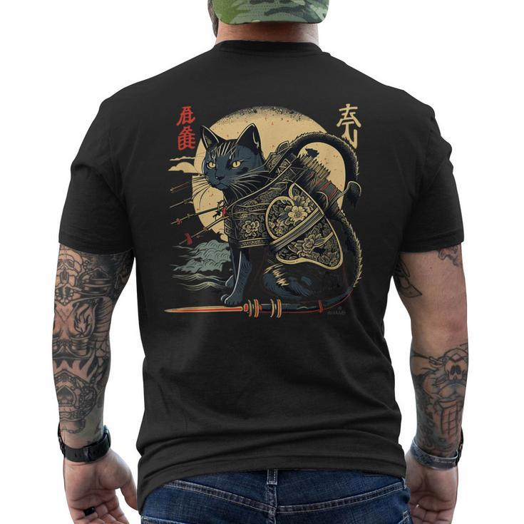 Japanese Samurai Cat Tattoo Vintage Kawaii Ninja Men's T-shirt Back Print