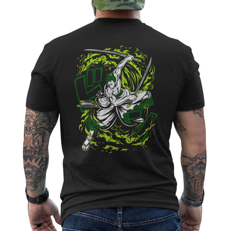 Japanese Three Sword Style Samurai Straw Hatted Anime Men's T-shirt Back Print