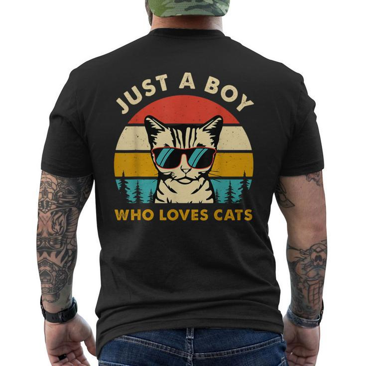 Just A Boy Who Loves Cats Themed Cat Owner Boy Kid Cat Lover Men's T-shirt Back Print