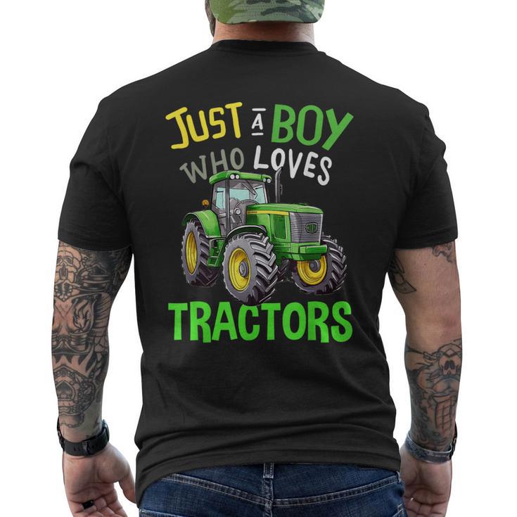 Just A Boy Who Loves Tractors Green Farm Tractor Trucks Men's T-shirt Back Print