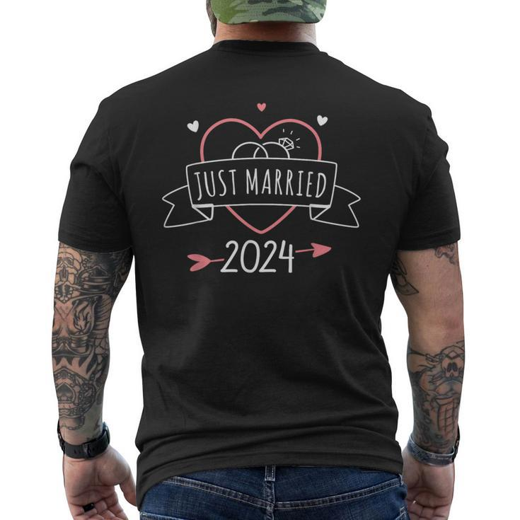 Just Married 2024 With Heart For Wedding And Honeymoon Men's T-shirt Back Print