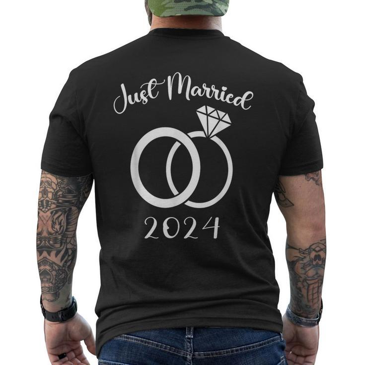 Just Married 2024 Wedding Rings Matching Couple Newlyweds Men's T-shirt Back Print