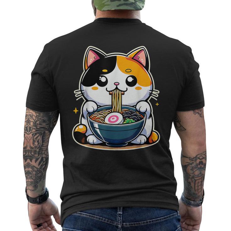 Kawaii Anime Calico Cat Ramen Men's T-shirt Back Print