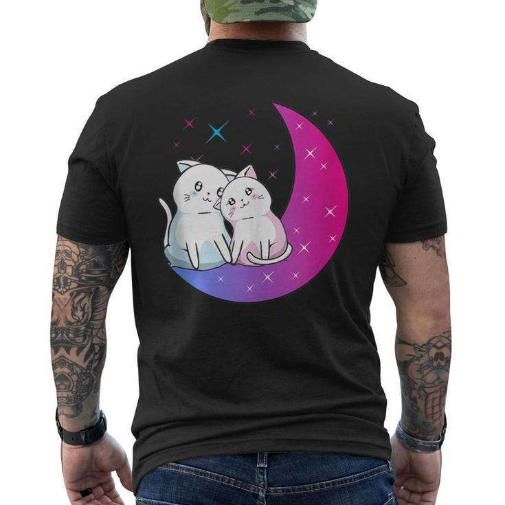 Kawaii Anime Cats Couple On Purple Moon In Love Otaku Cute Men's T-shirt Back Print