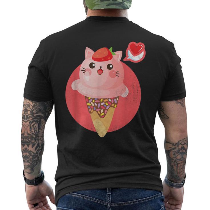 Kawaii Cute Cat Ice Cream Sprinkle Cone Strawberry Top Heart Men's T-shirt Back Print