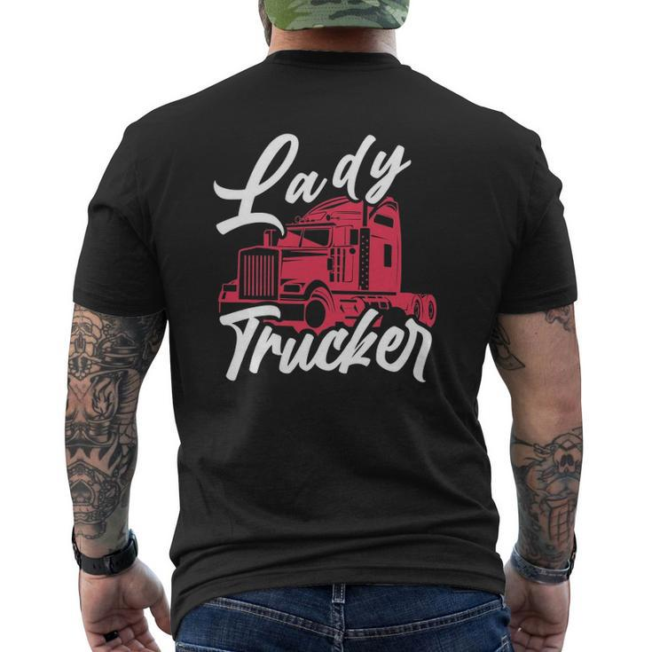 Lady Trucker 18 Wheeler Freighter Truck Driver Mens Back Print T-shirt