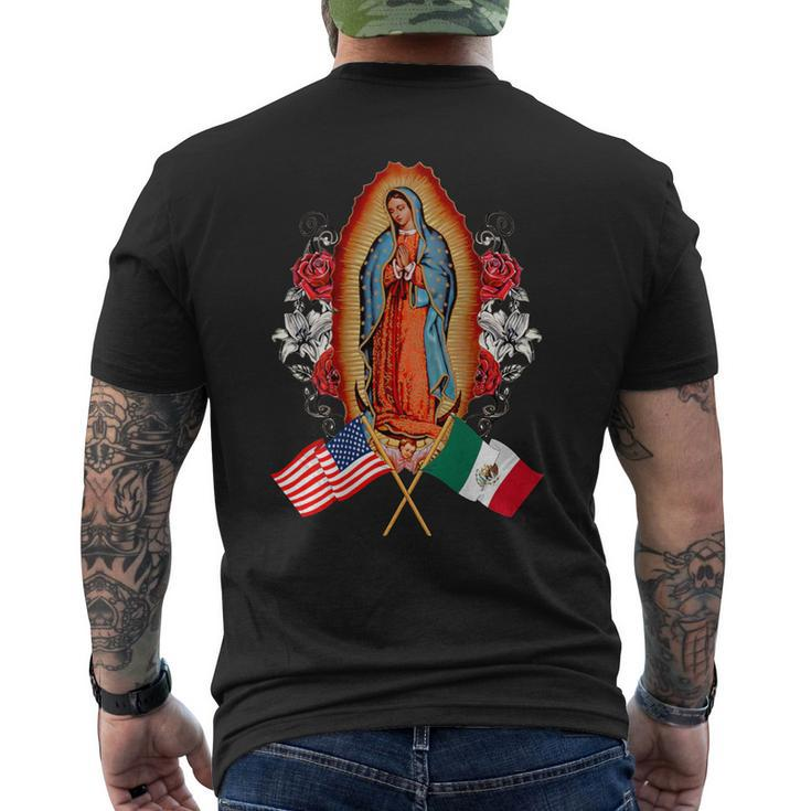 Our Lady Virgen De Guadalupe Mexican American Flag Men's T-shirt Back Print