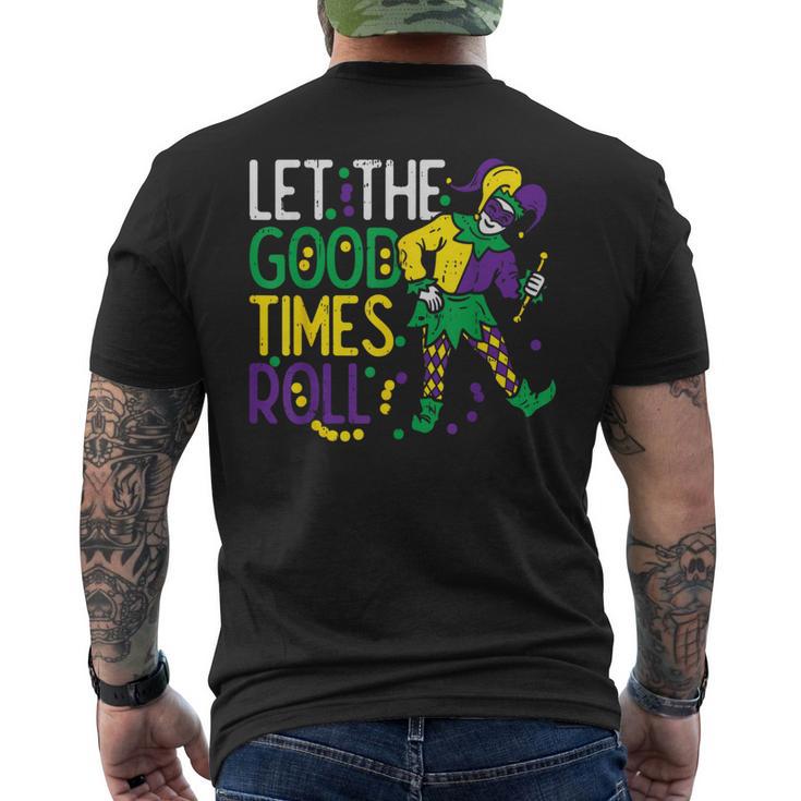 Let The Good Time Roll Jester Bead Mardi Gras Carnival Men's T-shirt Back Print