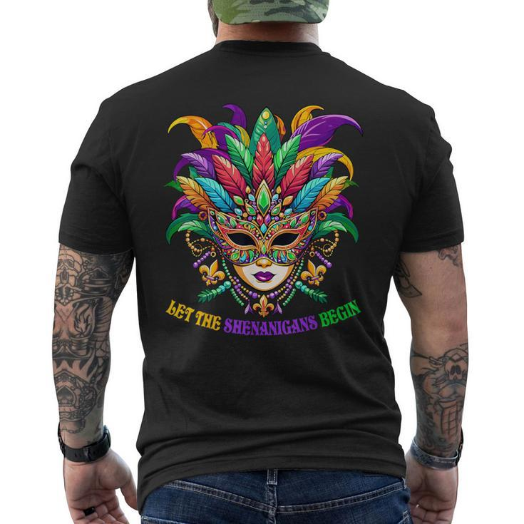 Let The Shenanigans Begin Mardi Gras Jester Mask Beads Women Men's T-shirt Back Print
