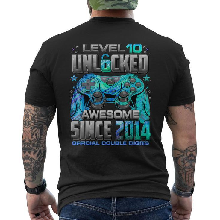 Level 10 Unlocked Awesome Since 2014 10Th Birthday Gaming Men's T-shirt Back Print