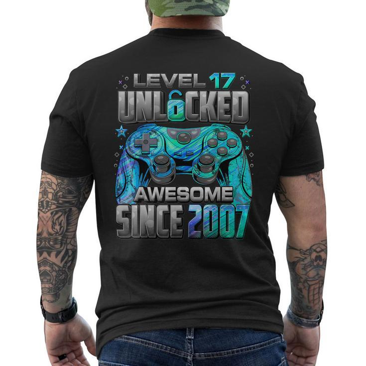 Level 17 Unlocked Awesome Since 2007 17Th Birthday Gaming Men's T-shirt Back Print