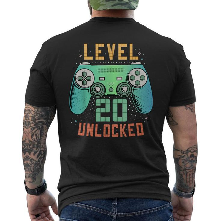 Level 20 Unlocked 20Th Birthday Gamer 20 Year Old Male Men's T-shirt Back Print