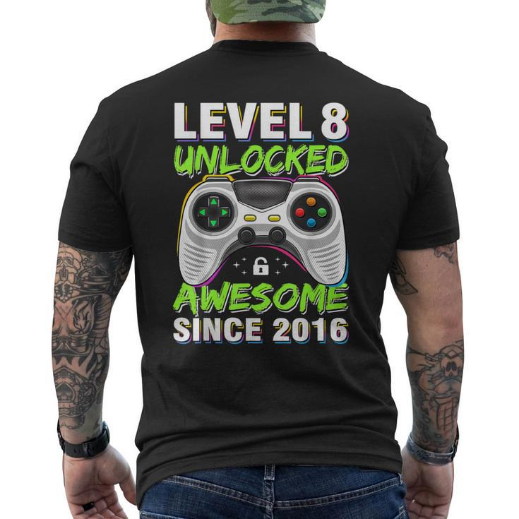 Level 8 Unlocked Awesome Since 2016 8Th Birthday Gaming Boys Men's T-shirt Back Print