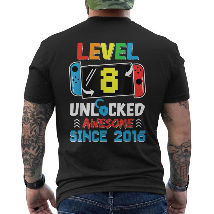 Level 8 Unlocked Awesome Since 2016 Video Game Birthday Men's T-shirt Back Print